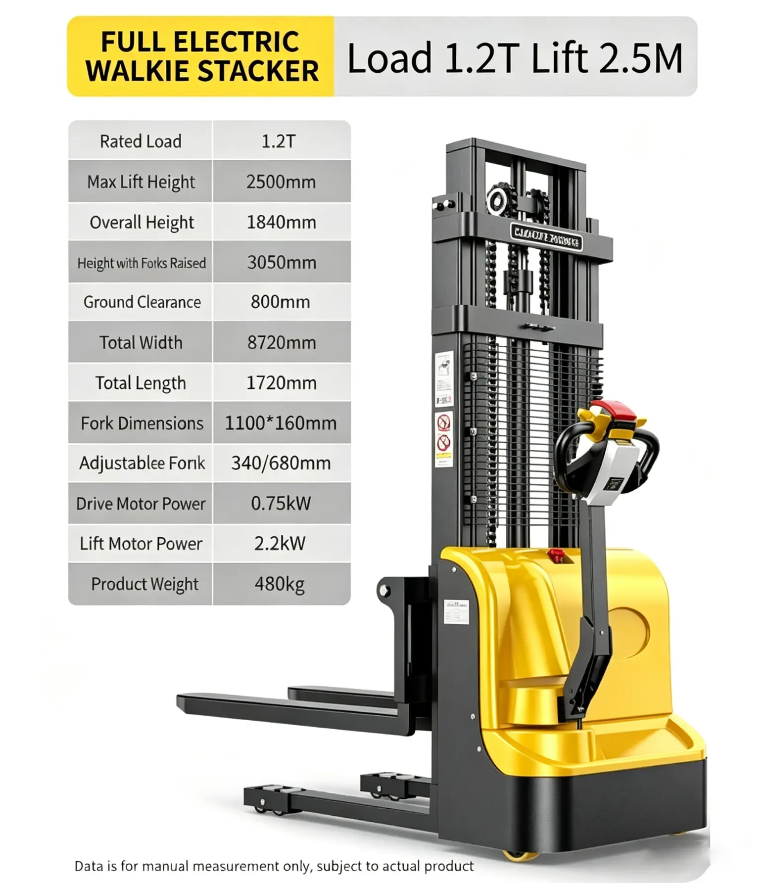 Apilador Walkie completamente eléctrico 1.2T